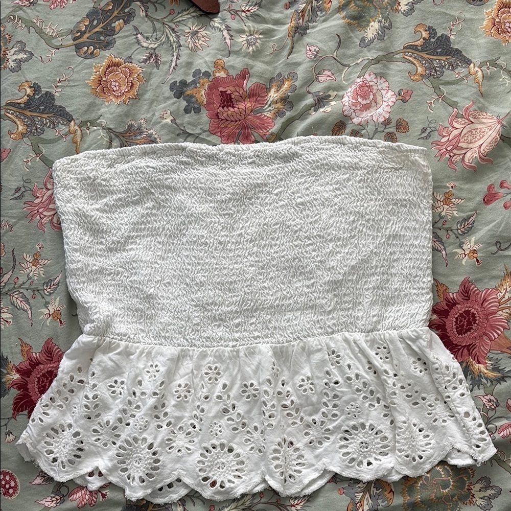 White Eyelet Strapless Top